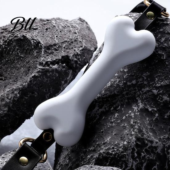 Soft Silicone Oral Restraint Bondage Mouth Gag, Dog Bone Breathable Ball Gag with Adjustable Strap Comfortable Bite for Couples, Adult BDSM Role Play
