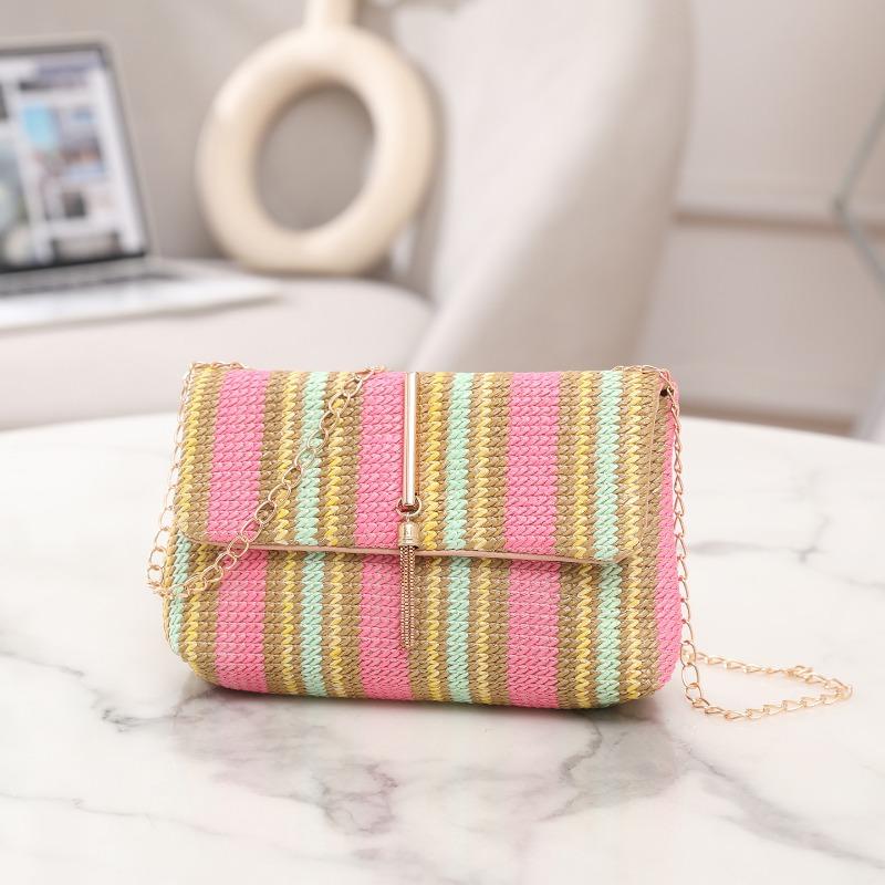 

Color striped woven small square bag women s summer new chain single shoulder crossbody armpit bag