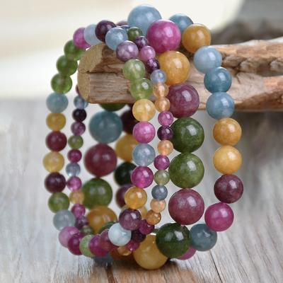 Bohemian Natural Stone Colorful Stone 4-10mm Elastic Bracelet Women's Sweet Trendy Vacation Handmade Zircon