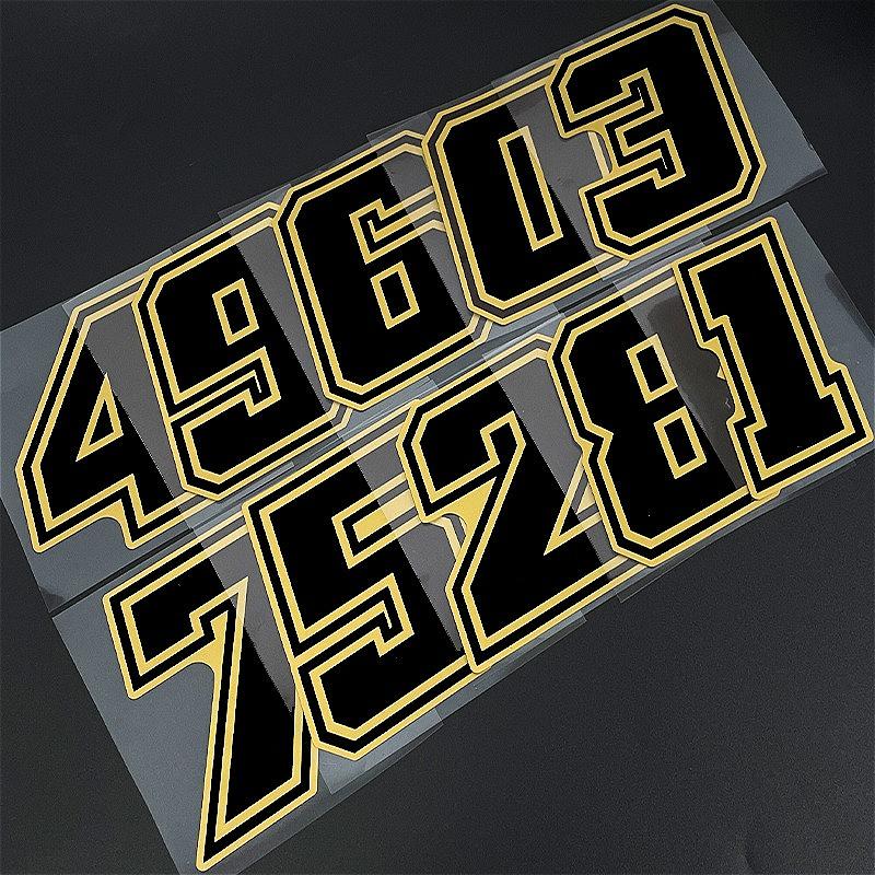 1ks Číslo 0-9 Motocykly Zlaté Nálepky Vodotěsné pro Kapotáž Motocyklu Helmu Čelní Skla Okna Auta Univerzální Vinylové Obtisky