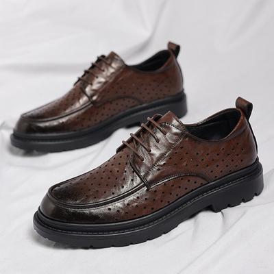 Cool Leather Shoes 2025 Summer New Breathable Men's Casual Leather Shoes Hollow Sandals Hole Shoes 2025