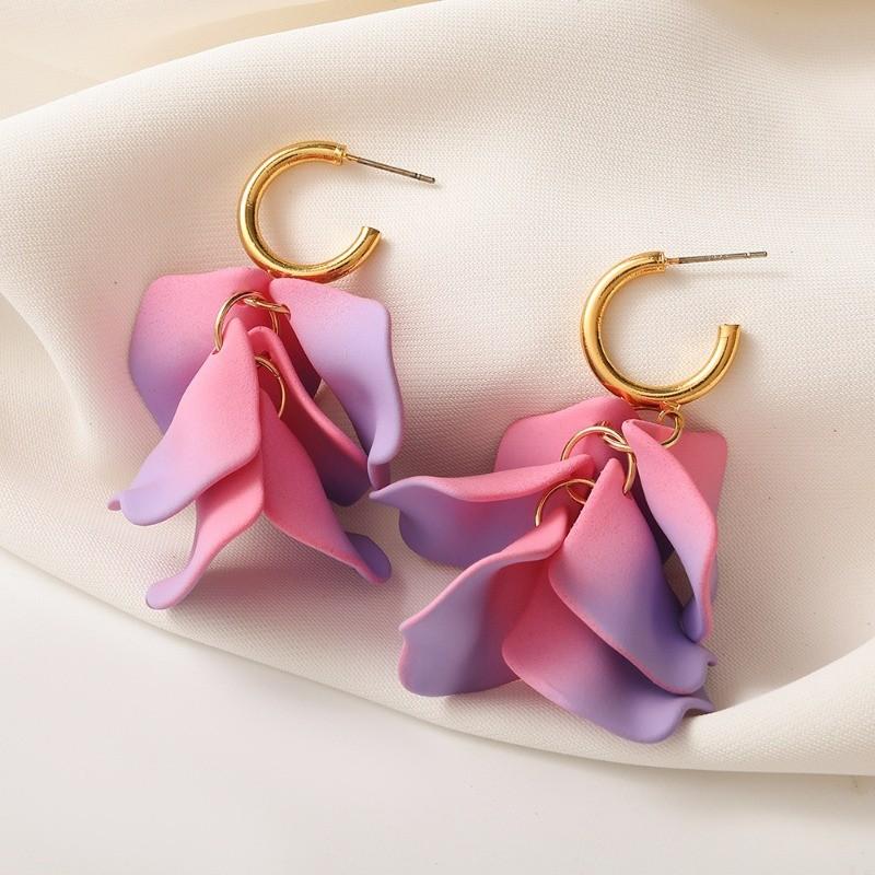 Pinkdudu Fashion Rose Flower Petal Drop Earrings Resin Gradient Color Flower Earrings Women Jewelry PD2384