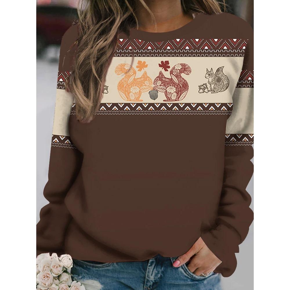 Autumn Cute Squirrel Leaves 3d Print Long Sleeve T-Shirt Women's Fashion Casual Oversized Fashion Comfortable T-shirt