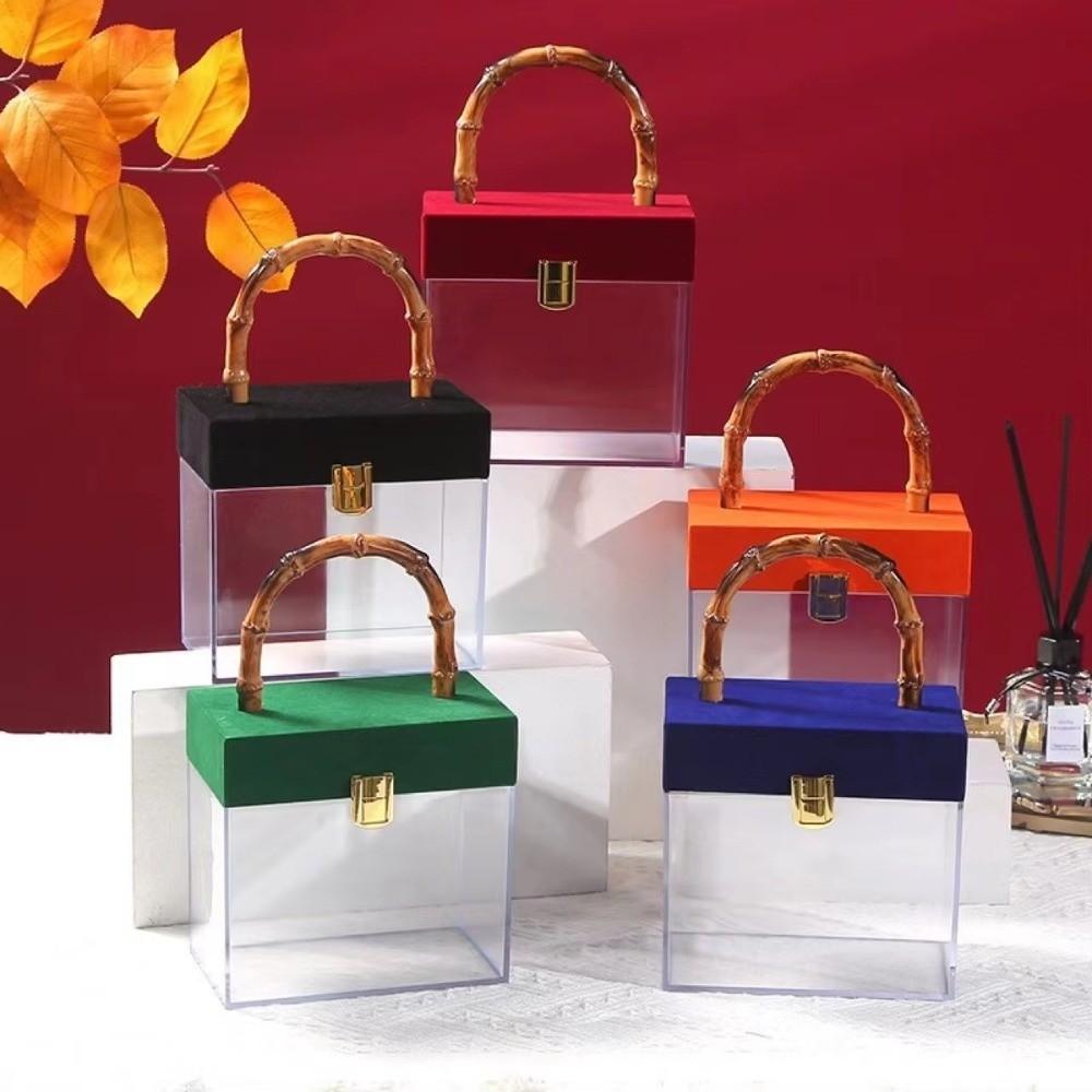 with Bamboo Handle Hand-Held Gift Box Velvet Gift Box Wedding Souvenirs Party Candy Packaging