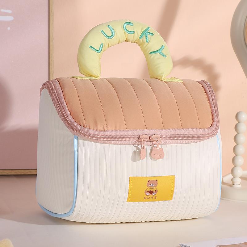 Makeup Travel Bag Cute House-Shaped Cosmetic Organizer with Soft Flannel Fabric, Waterproof Storage for Toiletries, Brushes