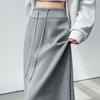 Gray Sports Skirt New Style High-Waisted Straight-Cut Slit Elastic Slimming Drape Drawstring Casual Long Skirt