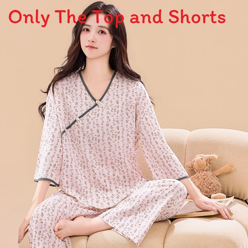 New Oriental Style Womens Pajama Twopiece With Breathable Cotton Satin For Home Use