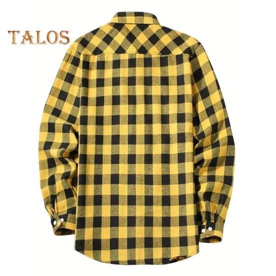 Fall Winter Men Shirt Coat Plaid Print Long Sleeves Chest Pocket Turn-down Collar Single-breasted Loose Contrast Color Jacket