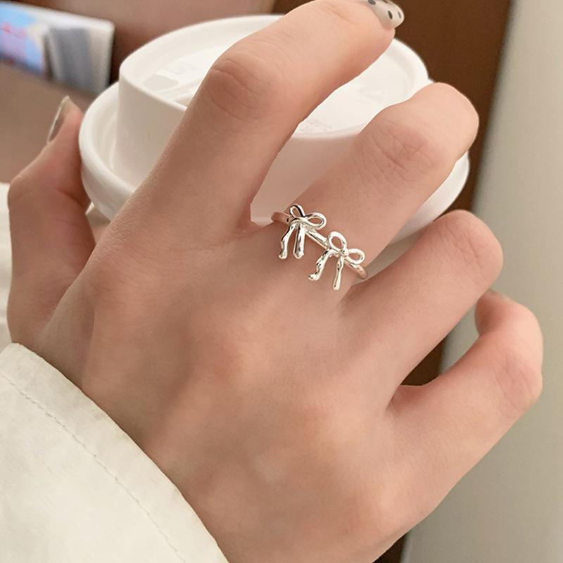 Bowknot Ring for Women Hollow Out Extremely Fine Korean Sweet Romantic Jewelry Gift Dropshipping