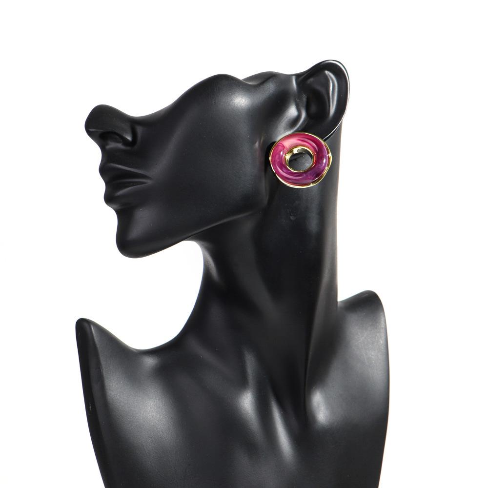 1pair Trendy Resin Inlaid Geometric With Metal Hollow Earring for Women Colorful Donut Shape Earrings Jewelry