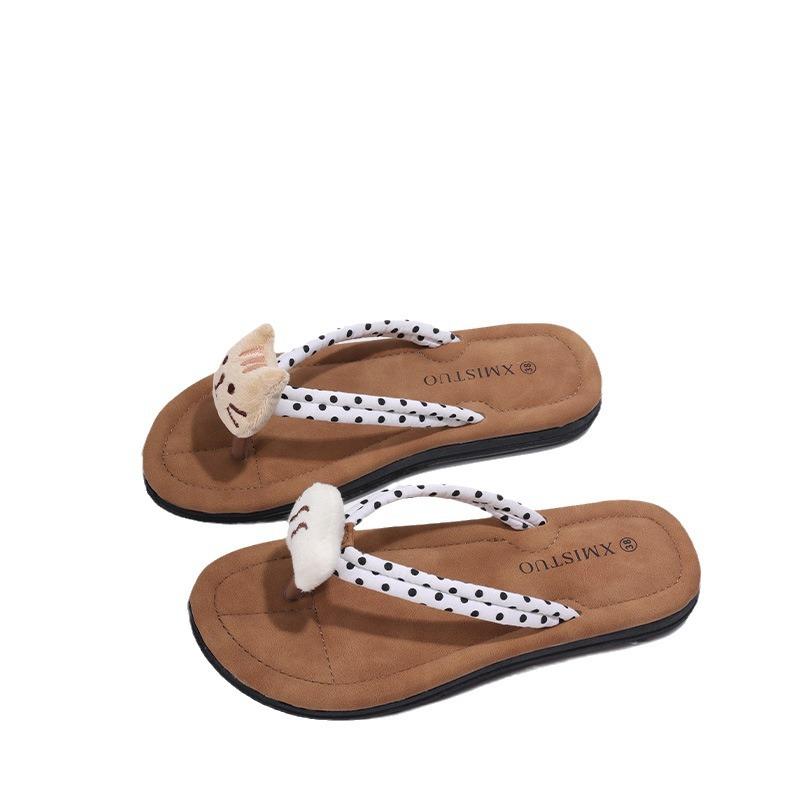 Summer new versatile soft bottom cool beach flat bottom casual KT cat bear cute flip-flops outdoor slippers woman