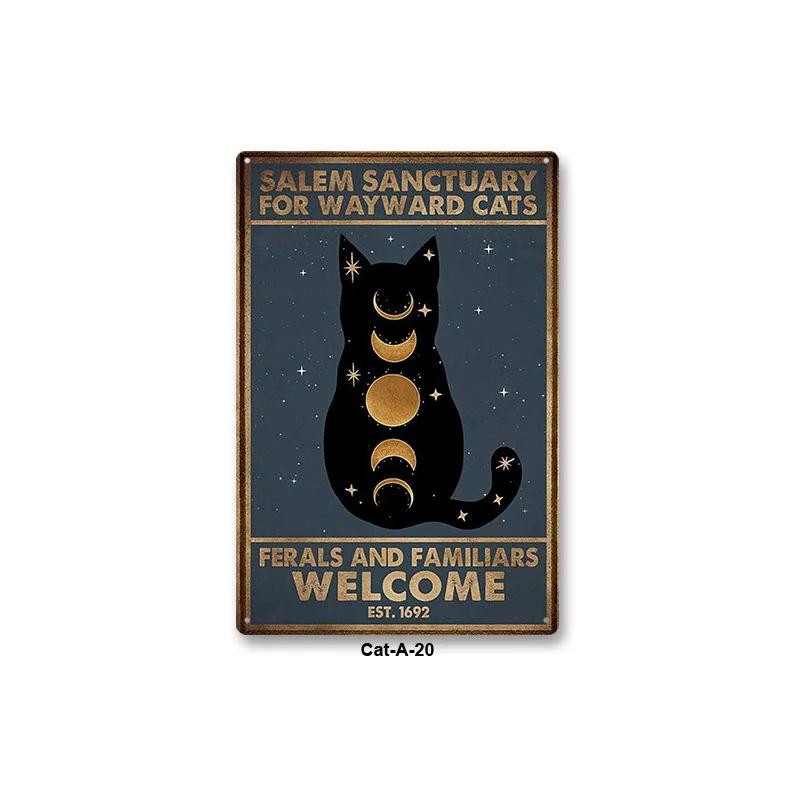 Metal Tin Sign Vintage Anime Animal Black Cat Poster Shabby Wall Plate Signs Crafts Garage Home Decor Plaques Tinplate Painting