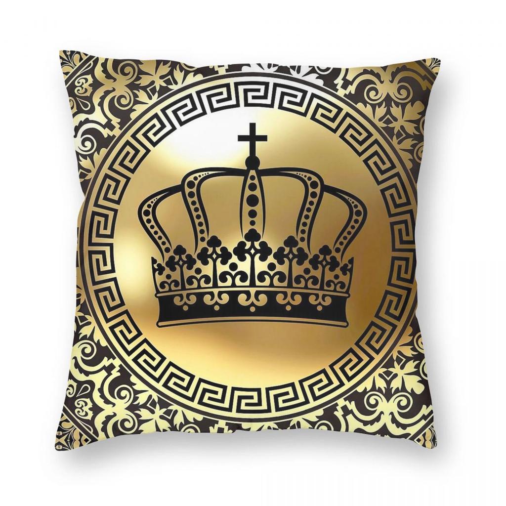 Baroque Crown Gold Greek Key Pillowcase Polyester Linen Velvet Printed Zip Decor Throw Pillow Case Sofa Seater Cushion Cover