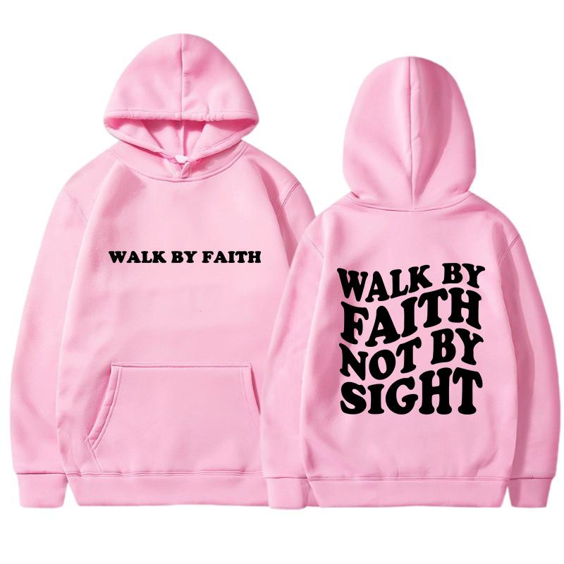 Walk By Faith Not By Sight Letter Printed Hoodies Casual Women Sweatshirts Fleece Warm Pullover Crewneck Loose Female Clothes