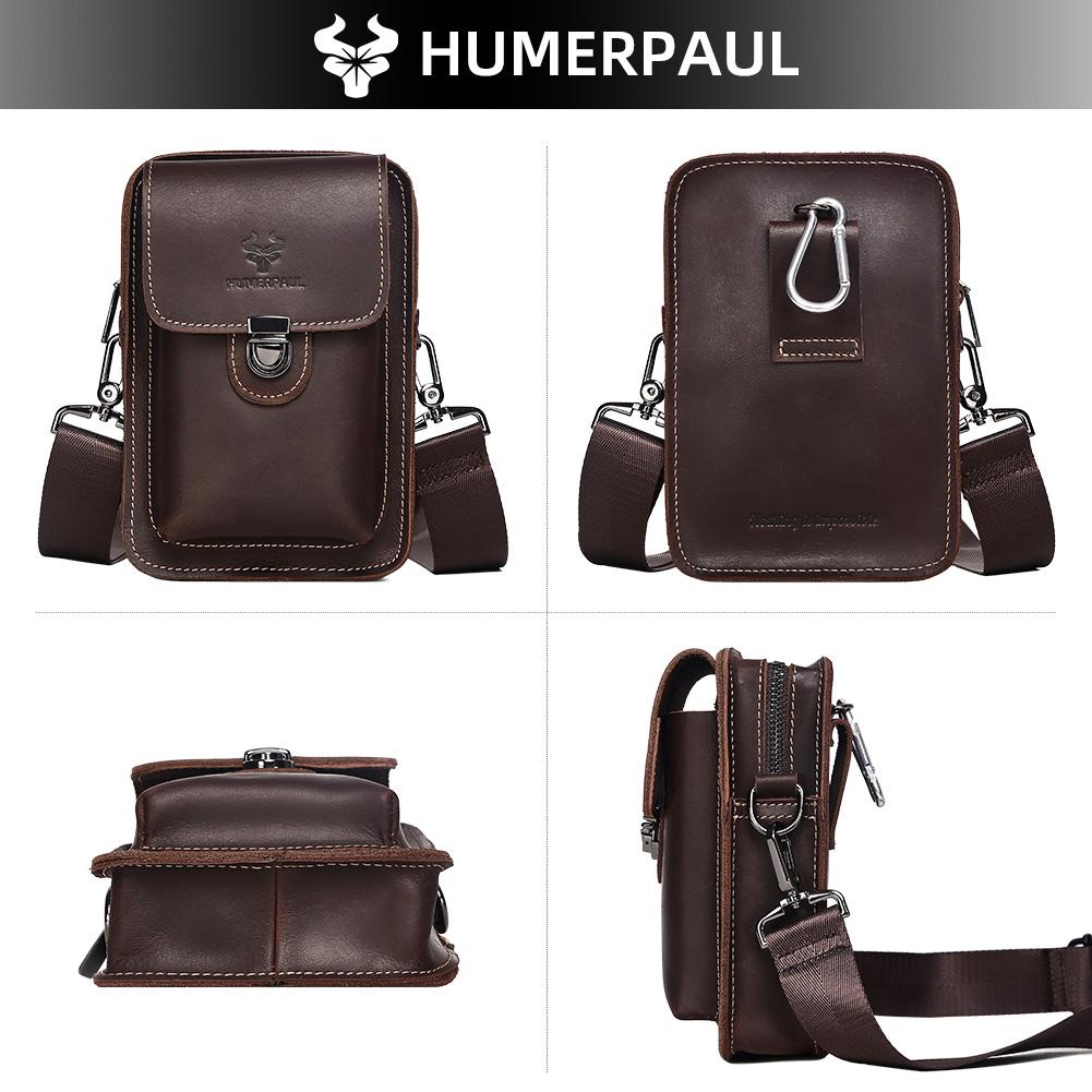Humerpaul New Men Bags First Layer Cowhide Shoulder Bag Retro Messenger Bag Multi-function Tool Storage Bag Sports Waist Bag
