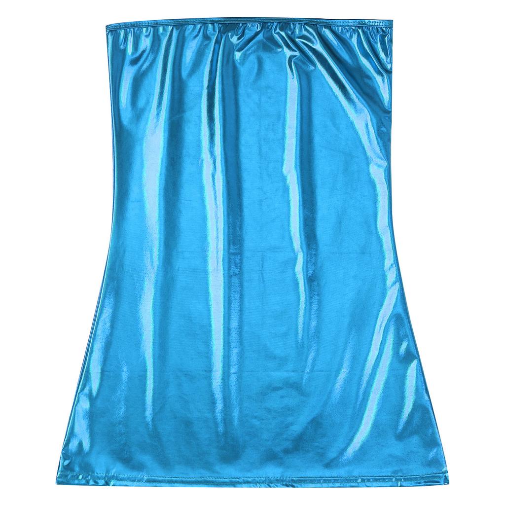 Kadın Parlak Metalik Askısız Tüp Elbise Rave Dans Partisi Kıyafetleri Kırmızı Tek Beden Paket Kalça Lateks Elbise