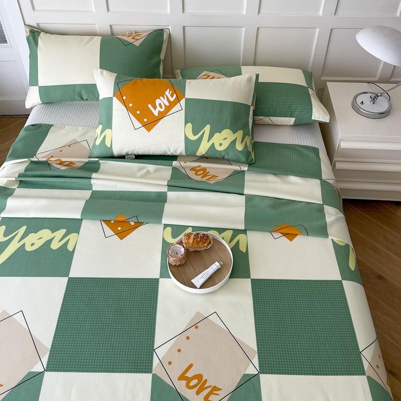 Checkered Pattern Bed Sheet Set Cotton Bed Sheets with Pillowcases Thickened Extra Soft Bedding Set Skin-friendly Breathable