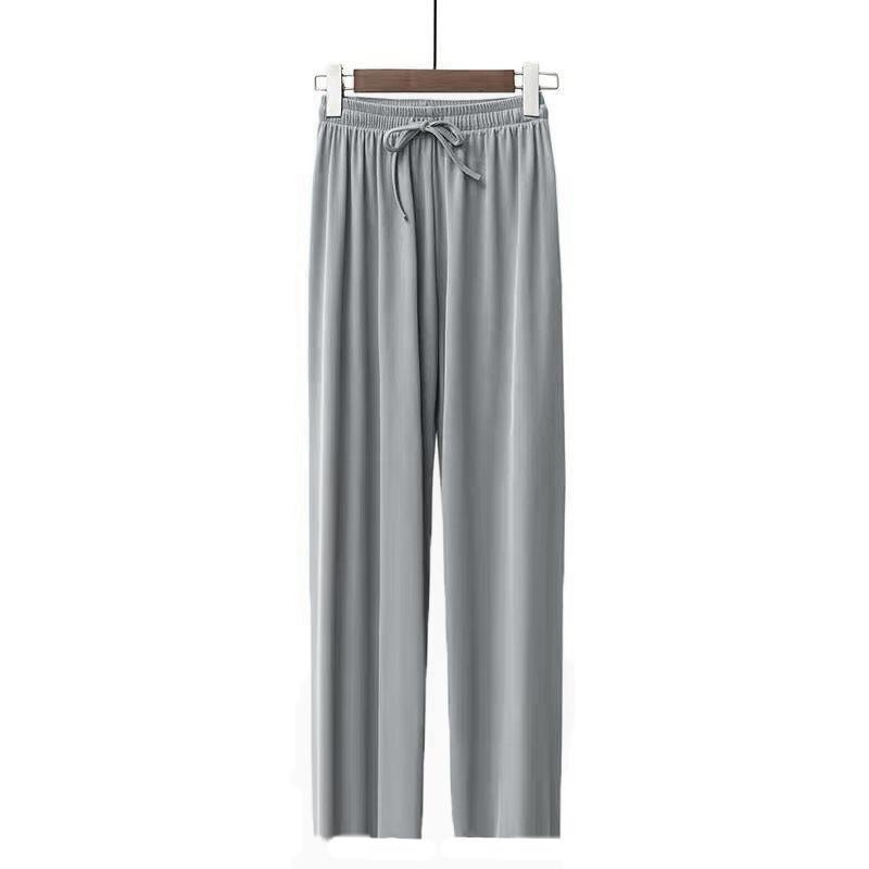 

Ice silk drawstring pants summer thin high waist drape casual pants versatile loose and thin trousers average size (80-70 kg) серый