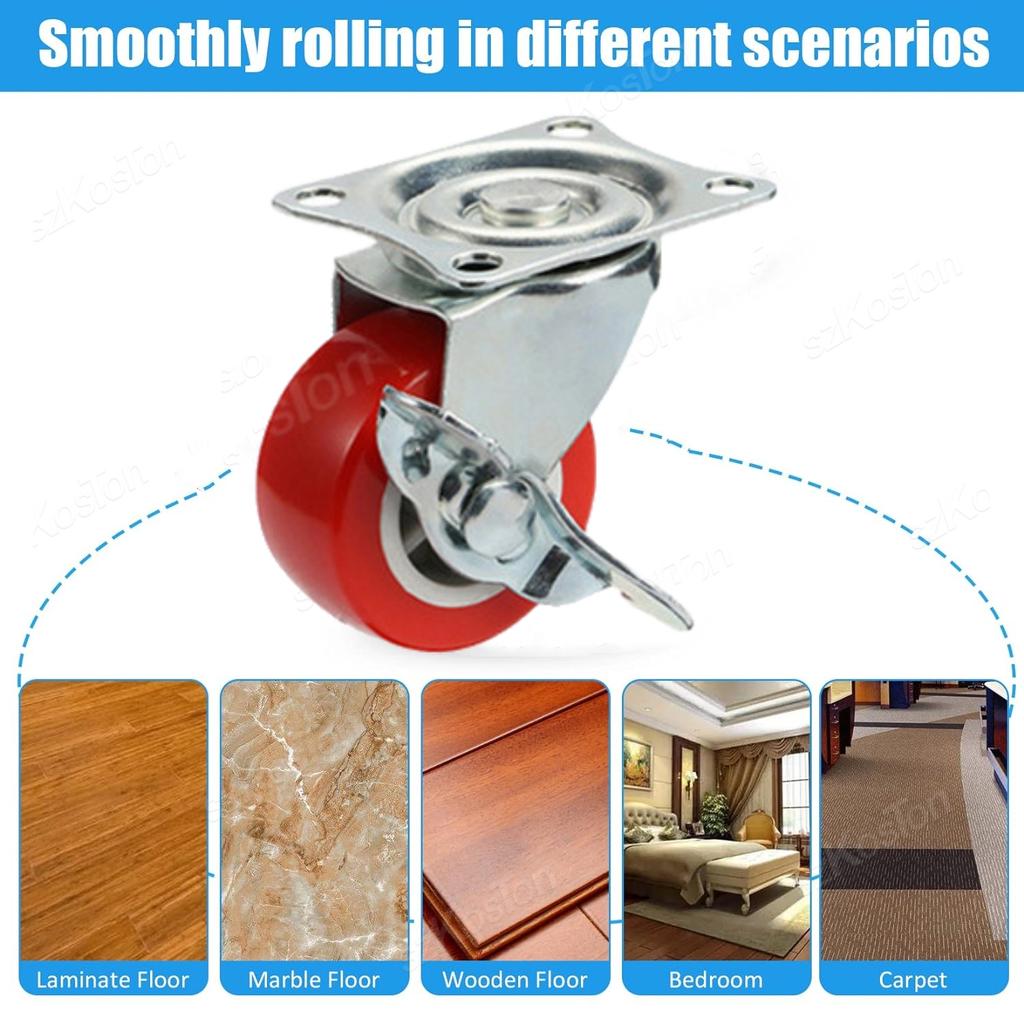 1pcs 1-1 Inch Universal Swivel with Brake Casters Heavy Duty Plate Industrial Caster Rotating Wheels Trolley Furniture Castor