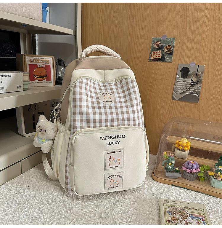 Schoolbag Japanese New High-Aesthetic INS Niche Sweet Plaid Backpack for Middle and High School Students - Lightweight, Large Capacity Backpack