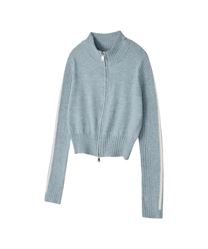 LMR Hairy Lettering Track Crop Knit Zip-Up Blue