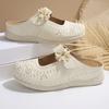 Women Casual Slip On Sandals Breathable Cutout Design Comfortable Flat Shoes with Adjustable Strap and Decorative Flower Accent