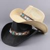 202602-2F040A Ins Chic Summer Western Cowboy Grass Belt  Imitation Gemstone  Fedoras Hat Outdoor Men Women Panama Jazz Cap