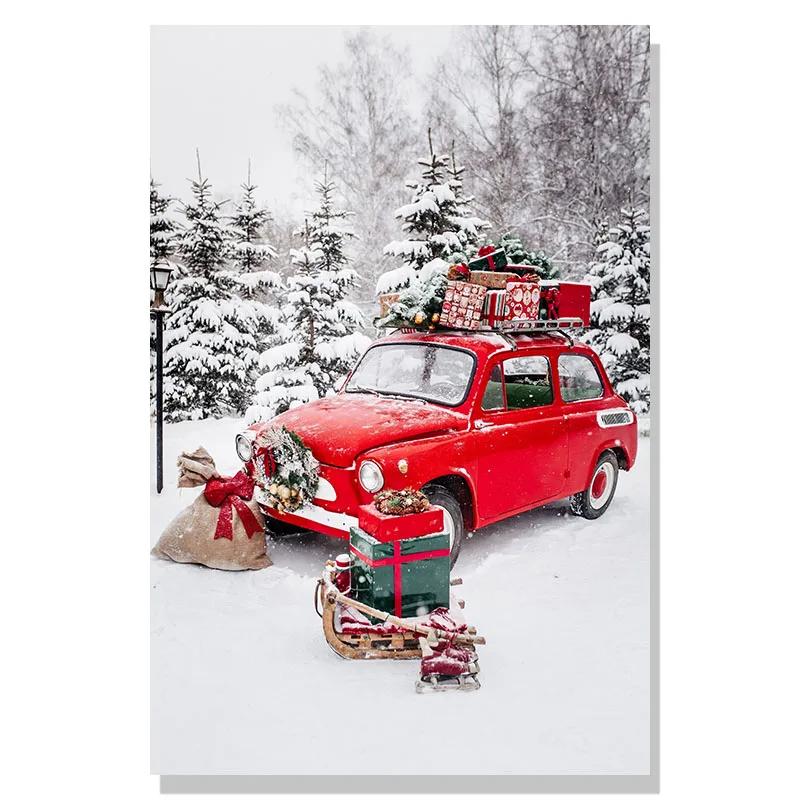 

Різдво Червоний автомобіль Домашній Лось Білка Настінне мистецтво Картини на полотні Святкове оформлення вітальні Плакати та принти Настінні картини 30x40cm No Framed