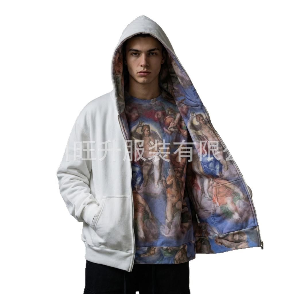 Fashion Loose Vintage Religious Pattern Printed Street Style Ladies Sweater Heavy Hoodie