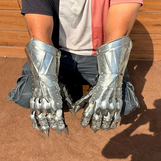 Etched Steel Gauntlet Gloves Gothic Knight Costume, 40.64 cm Gloves Pair Perfect Halloween Gift