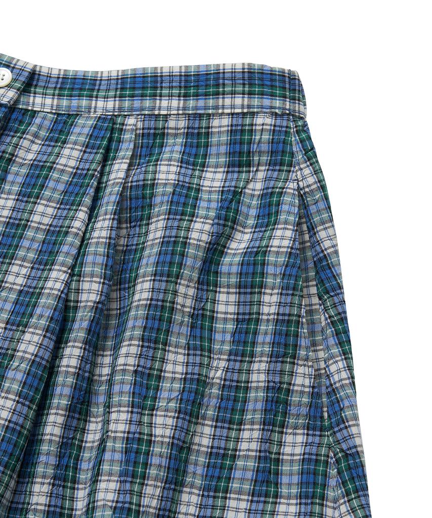 COTTON BELL Button Placket Flare Skirt - Blue Check
