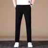 Men's Black White Grid Pattern Slim-Fit Pants Elastic Waist Casual Trousers Daily Office Fashion Long Pants