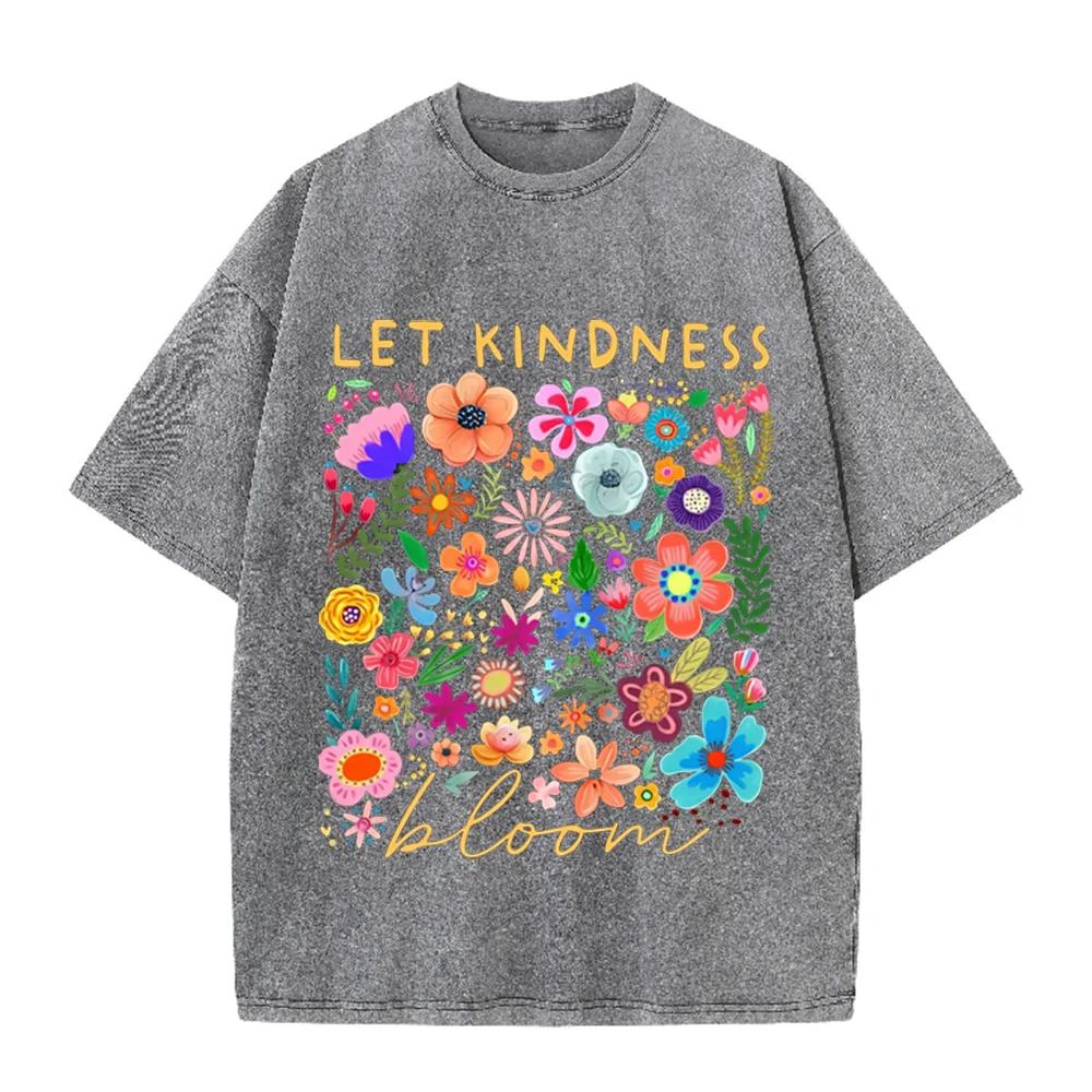 2026 Boho Spring Floral Tee Colorful Flower Illustration Letter Print Casual Comfortable Oversized Tshirt Soft Crew Neck Daily