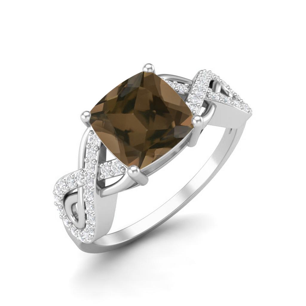 1.86 Ctw Cushion Smoky Quartz 925 Sterling Silver Twisted Shank Women Wedding Ring