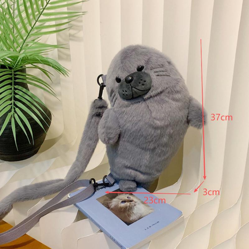 Adorable Seal Plush Handbag Portable Autumn Winter New Cute Seal Fur Bag Ladies Handbag Soft Women Girls Pouch Bag