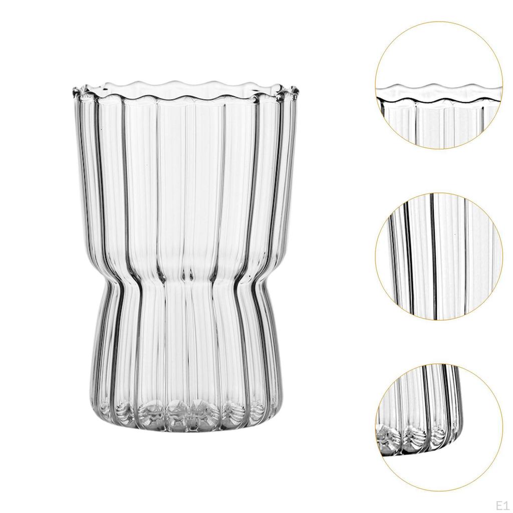Iced Coffee Cup Glassware Reusable Heat Resistant Drinkware Vertical Lines Tea 325ml for