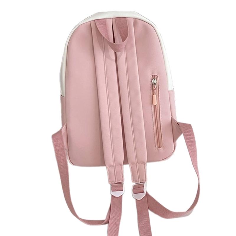 Women Girls Contrasting Color Small Backpack Student Schoolbag Multiple Pockets Nylon Daypack Laptop Bag