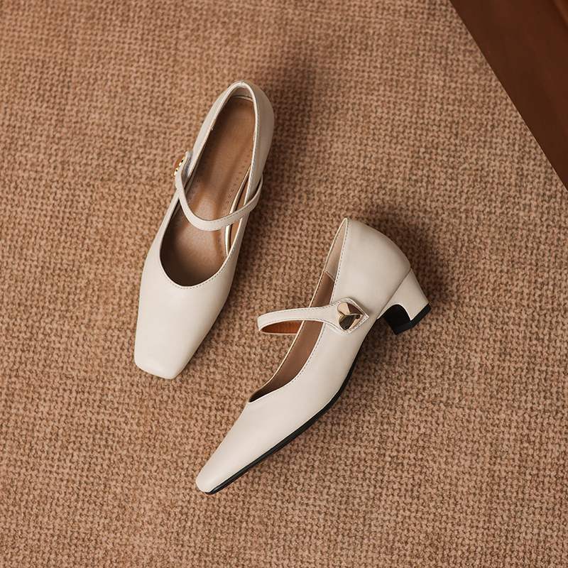 Krazing Pot Microfiber Square Toe Thick Med Heels Spring Summer Shoes Big Size 43 concise style Women Office Lady Pumps