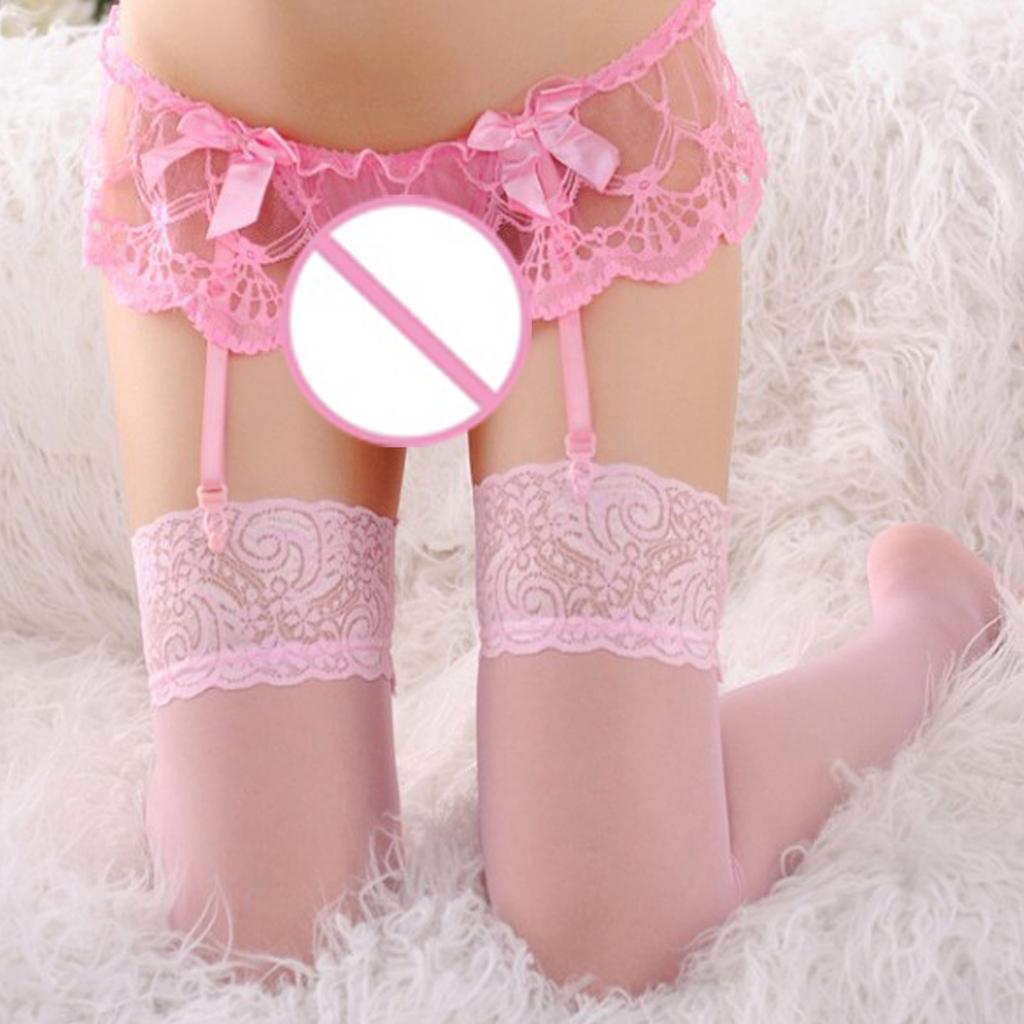 Lace Garter Belt with Adjustable Straps and Sheer Stockings Set for Women One Size Fits Most Stretchable Material