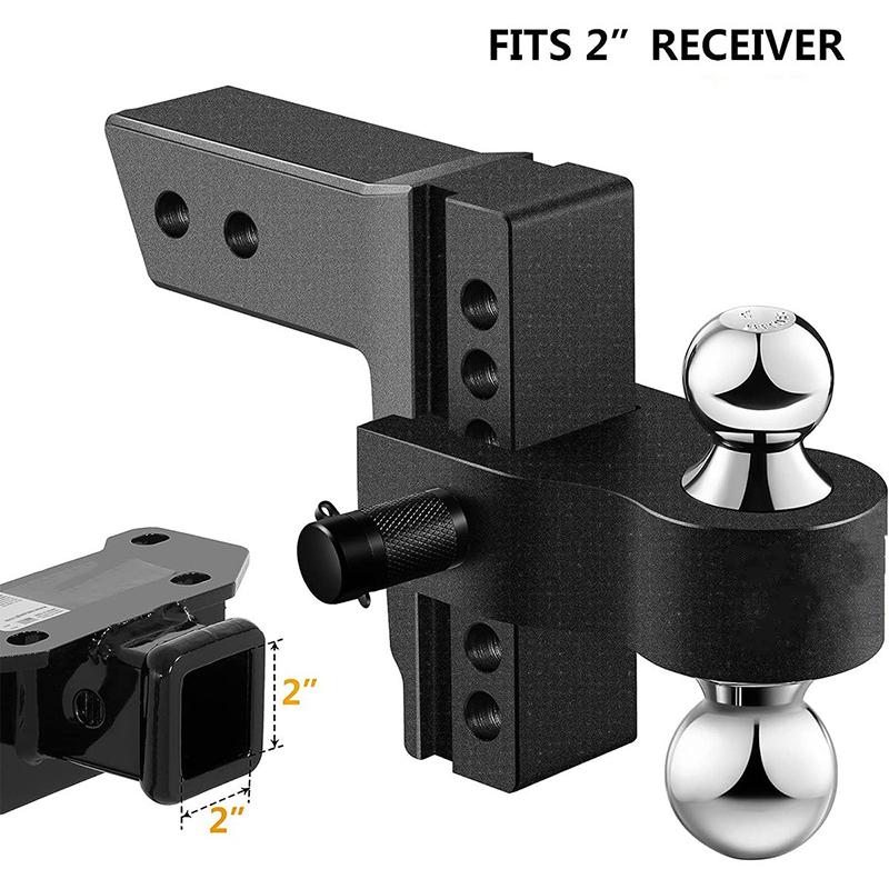 Adjustable Trailer Truck Drop Hitch Fits 2 Inch Receiver 6 Inch Drop Dual Ball Mount 2" and 2-5/16" Heavy Duty Aluminum Towing