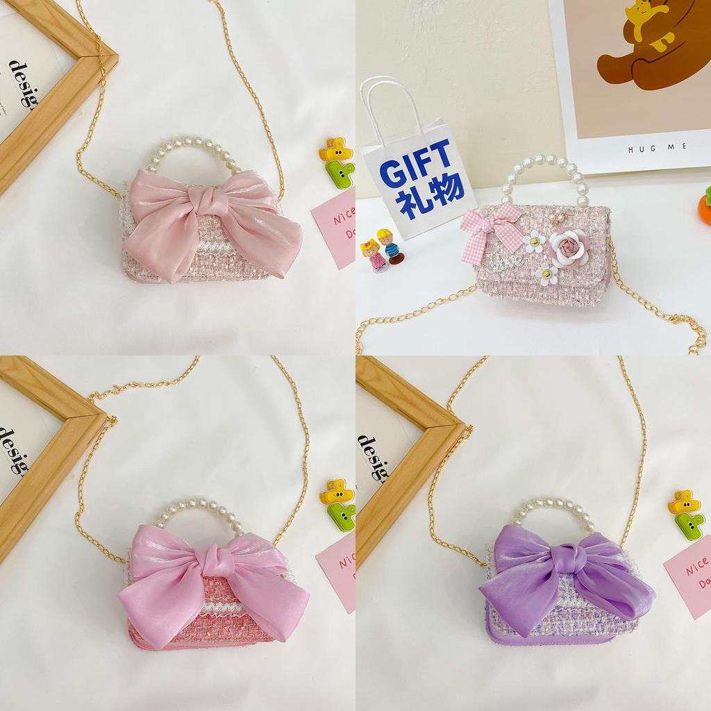 Borsa da ragazza elegante in cotone con decorazioni di perle artificiali per l'uso quotidiano