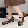 Fashion Women Spring Luxury Mary Jane Shoes Autumn Fashion Square Toe Shallow Ladies Elegant Dress Single Leather Shoes Square Heel Pump