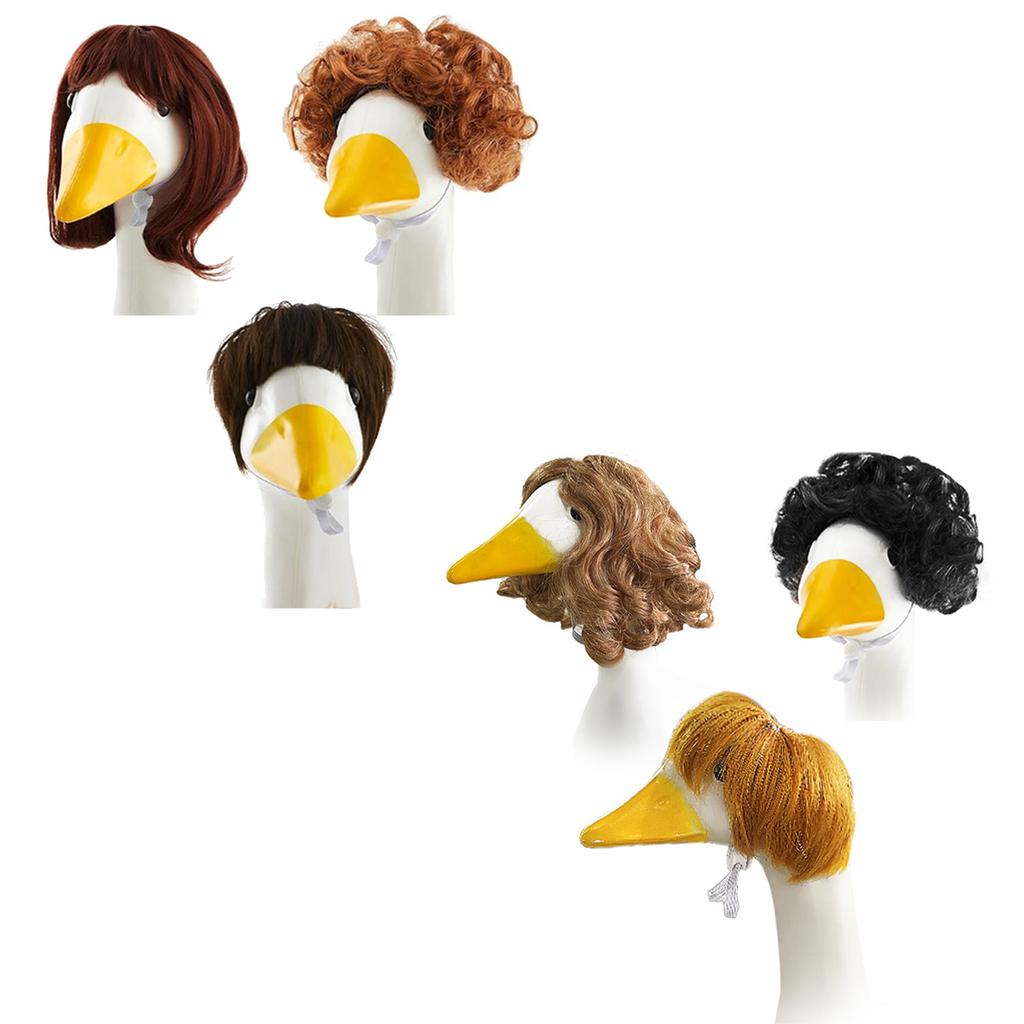 3pcs Pet Wigs Goose Headgear Funny Short Curly Bob Wig Set for Dogs Cats Costume Party Props