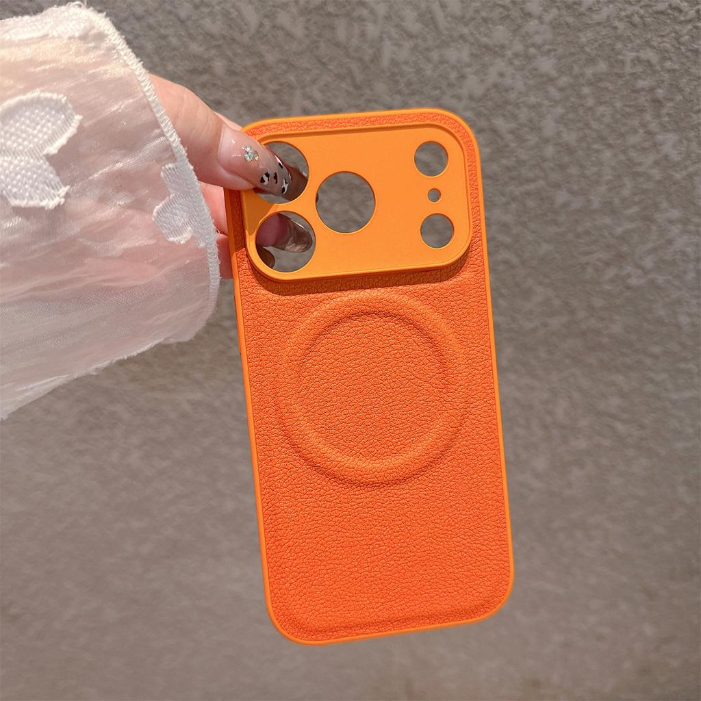 For iPhone 17 Pro Max Case Metal Lens Protection Leather Coated PC TPU Phone Cover Compatible with MagSafe