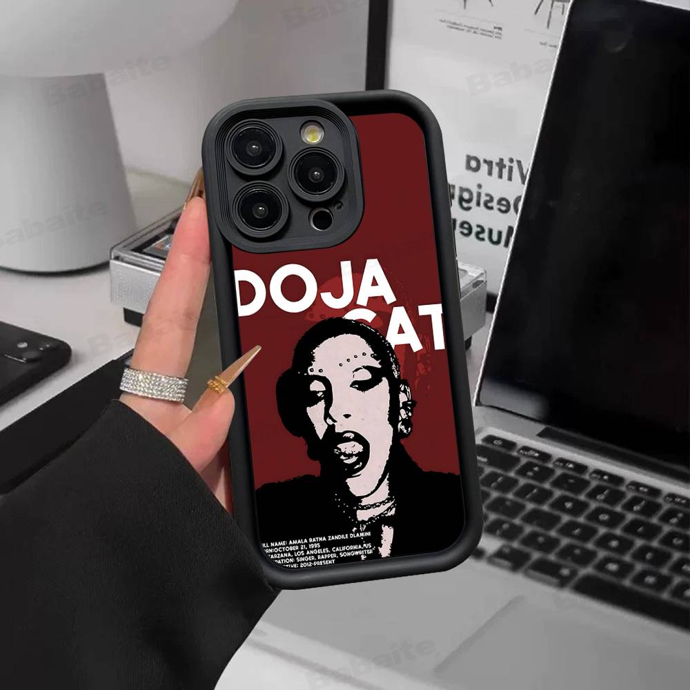 Doja Singer C-Cat Silicone Soft Phone Case For IPhone 17 16 15 14 Plus 13 12 Mini 11 Black Cover