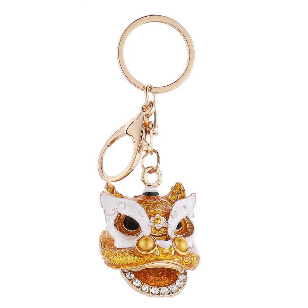 Lion Dance Rhinestone Lion Head Keychain - Chinese Style Pendant