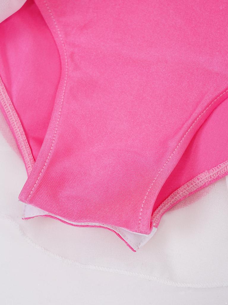 Stilvolles Tanzkleid für Kinder, Mädchen, langärmelig, Netz-Patchwork, Pailletten, Kunstdiamanten, Dekor, Kleid zum Skaten