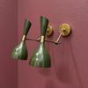 Mid Century Modern Brass Wall Sconce Pair Italian Diabolo Olivine Green Wall Light Adjustable Bedside Reading Lamp Style Decor