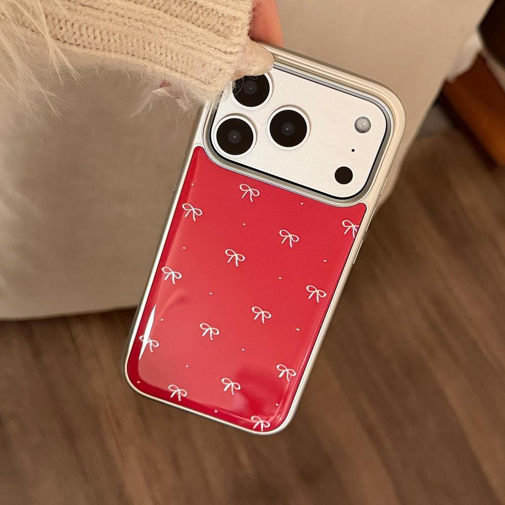 Custodia Rossa Placcata Oro con Fiocco per iPhone 16, iPhone 17, iPhone 17 Pro Max