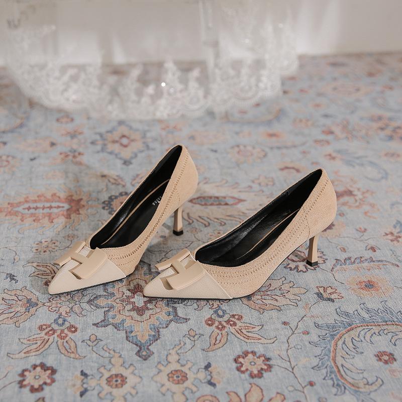 

Французский дизайнерский нишевый высокий каблук женский тонкий каблук маленький ароматный стиль с юбкой весна и лето новая универсальная модная обувь 40 абрикосовый